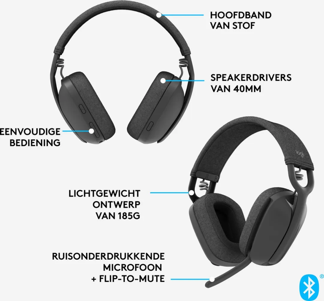 Logitech Zone Vibe 100 Draadloze Headset - Grijs - afbeelding 6 van 6