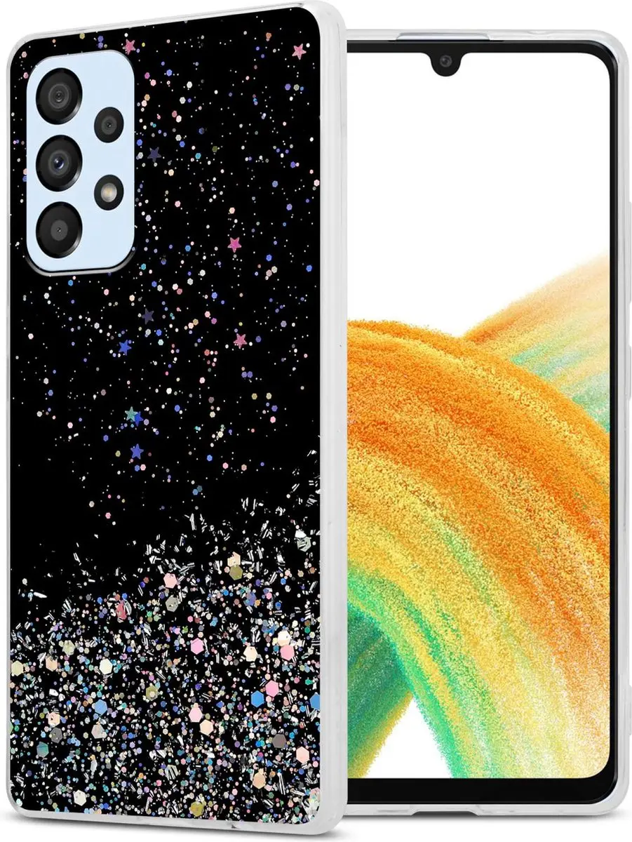 Cadorabo Hoesje geschikt voor Samsung Galaxy A33 5G in Zwart met Glitter - Beschermhoes van flexibel TPU silicone met fonkelende glitters Case Cover Etui