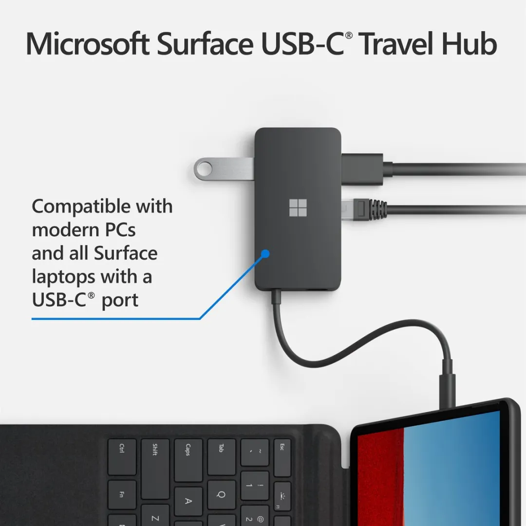 Microsoft Surface USB-C Travel Hub 161-00002 - Dockingstation HDMI/VGA/Ethernet - Zwart - afbeelding 6 van 6