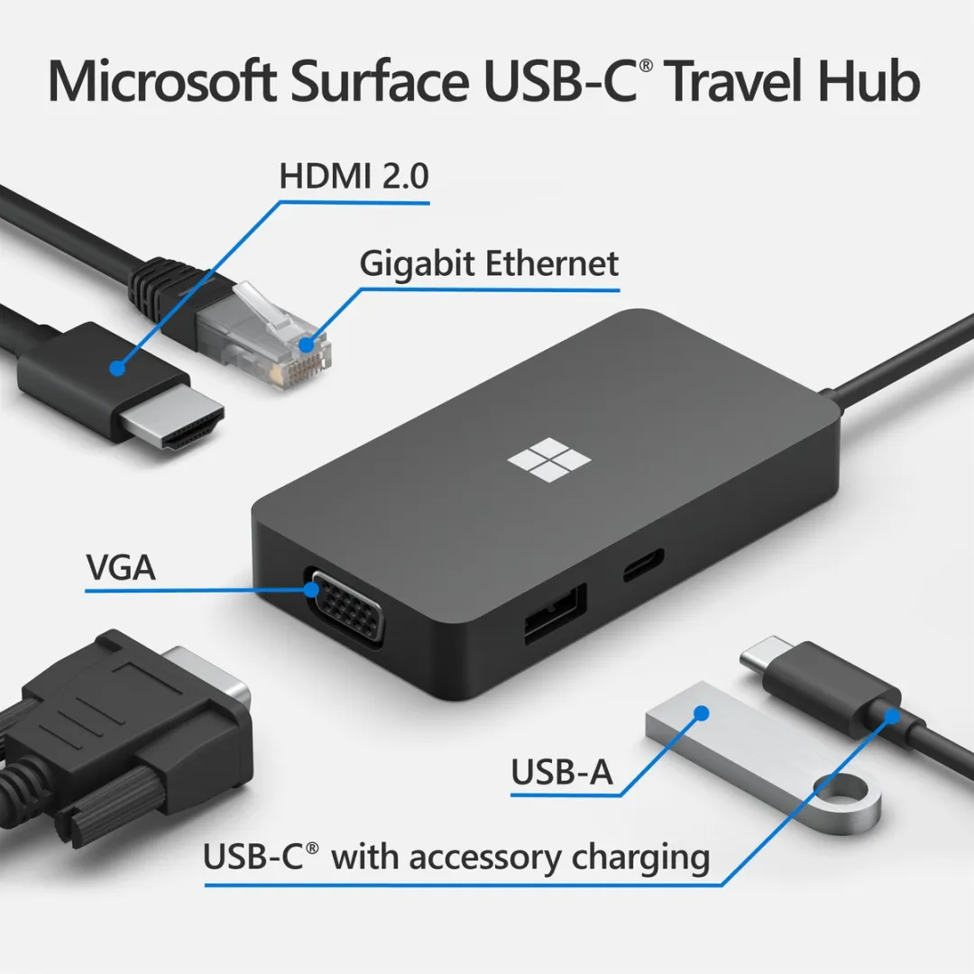 Microsoft Surface USB-C Travel Hub 161-00002 - Dockingstation HDMI/VGA/Ethernet - Zwart