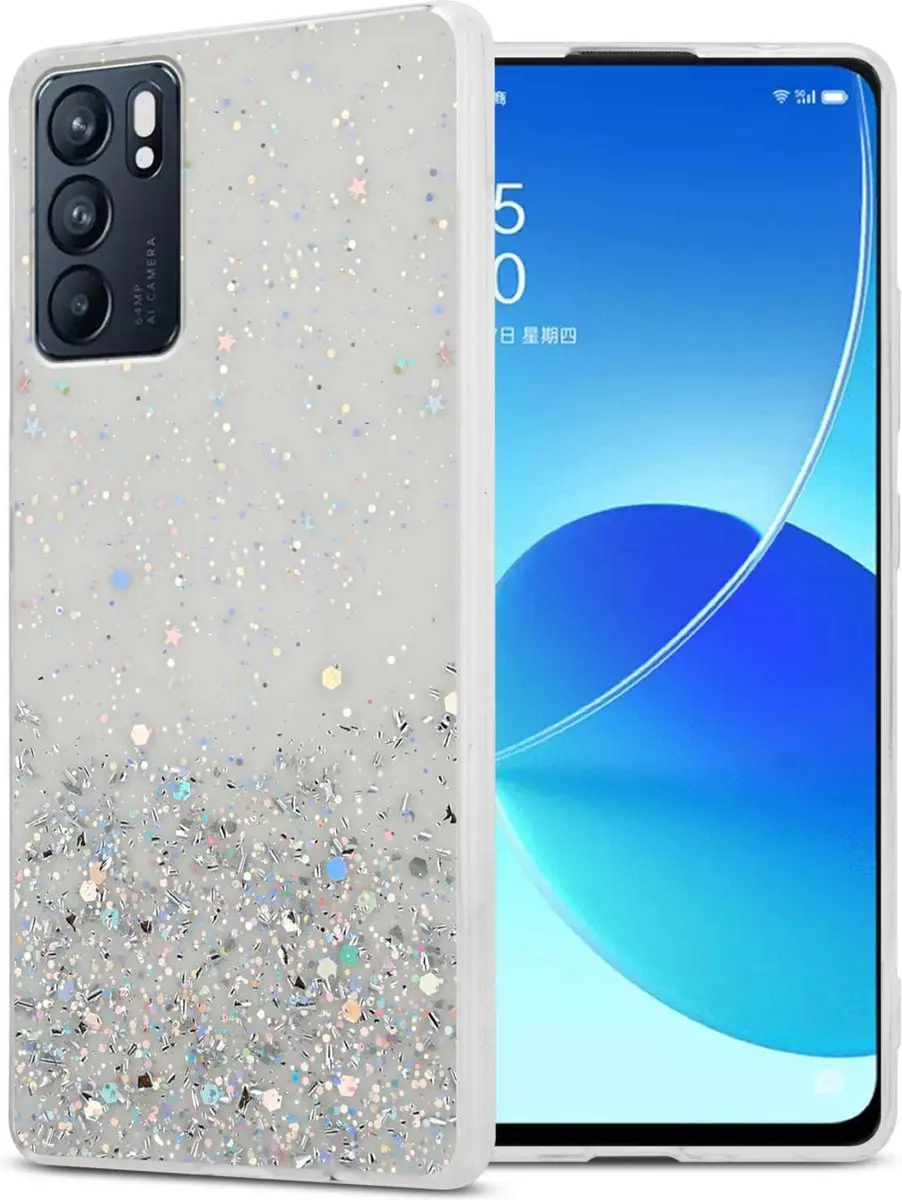 Cadorabo Hoesje geschikt voor Oppo Reno6 5G in Transparant met Glitter