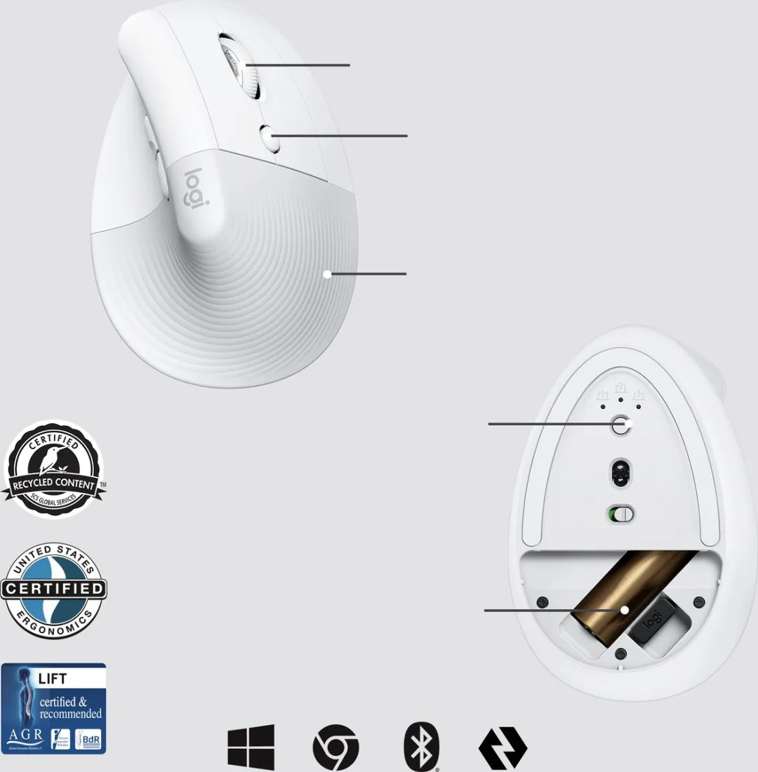 Logitech Lift for Business Muis 910-006496 - Rechtshandig - Wit
