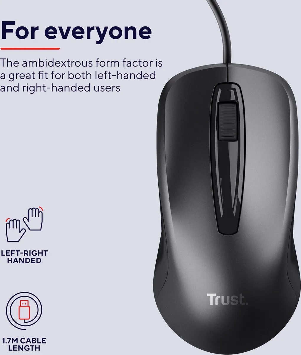 Trust Carve 23733 Bedrade Muis - 3 Knoppen - Zwart