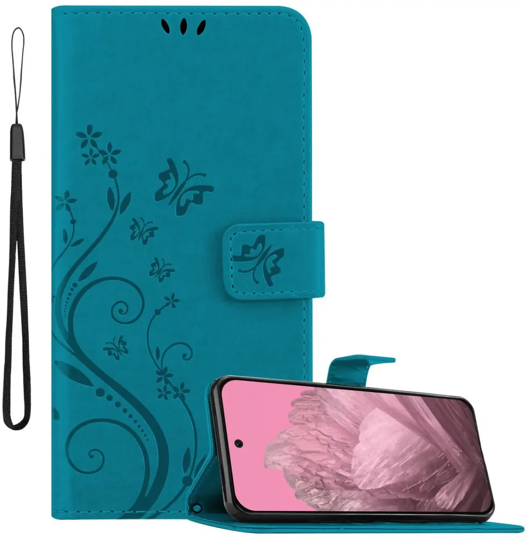 Cadorabo Hoesje geschikt voor Google Pixel 9 in BLOEMEN BLAUW
