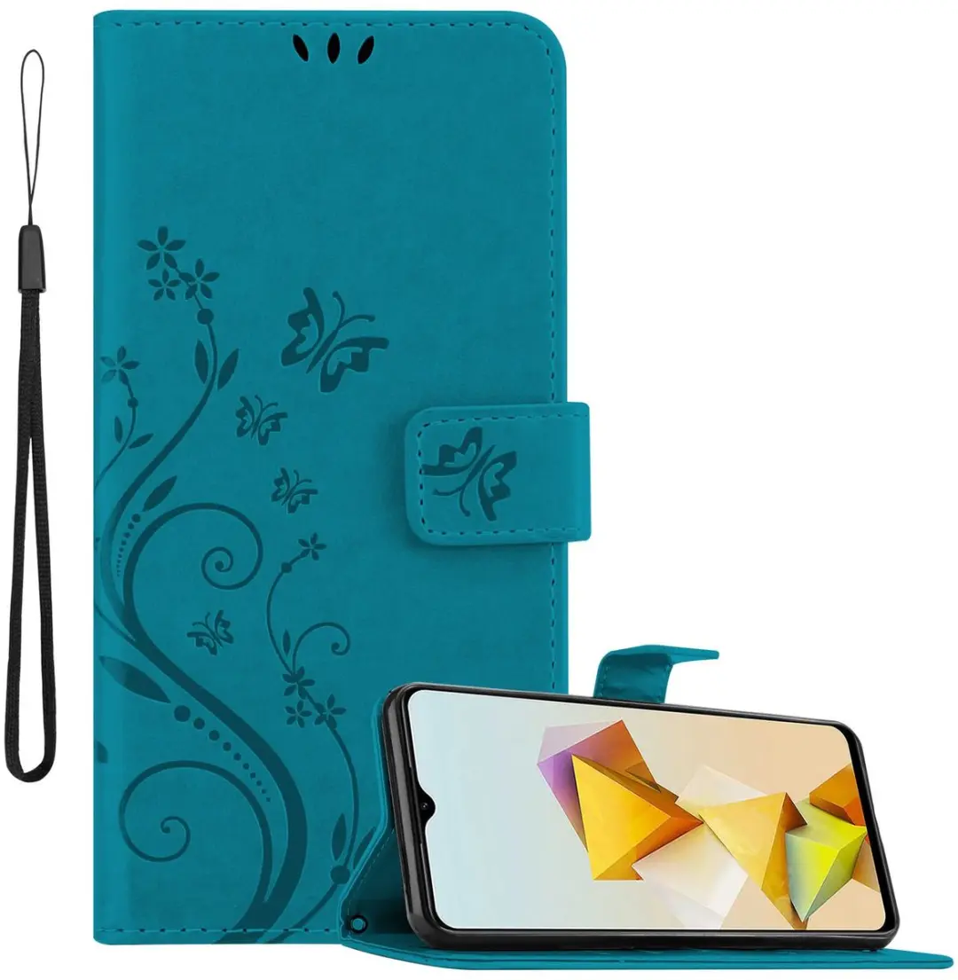 Cadorabo Hoesje geschikt voor ZTE Blade A73 5G in BLOEMEN BLAUW - Beschermhoes in bloemmotief met magnetische sluiting, standfunctie en kaartsleuven Book Case Cover Etui