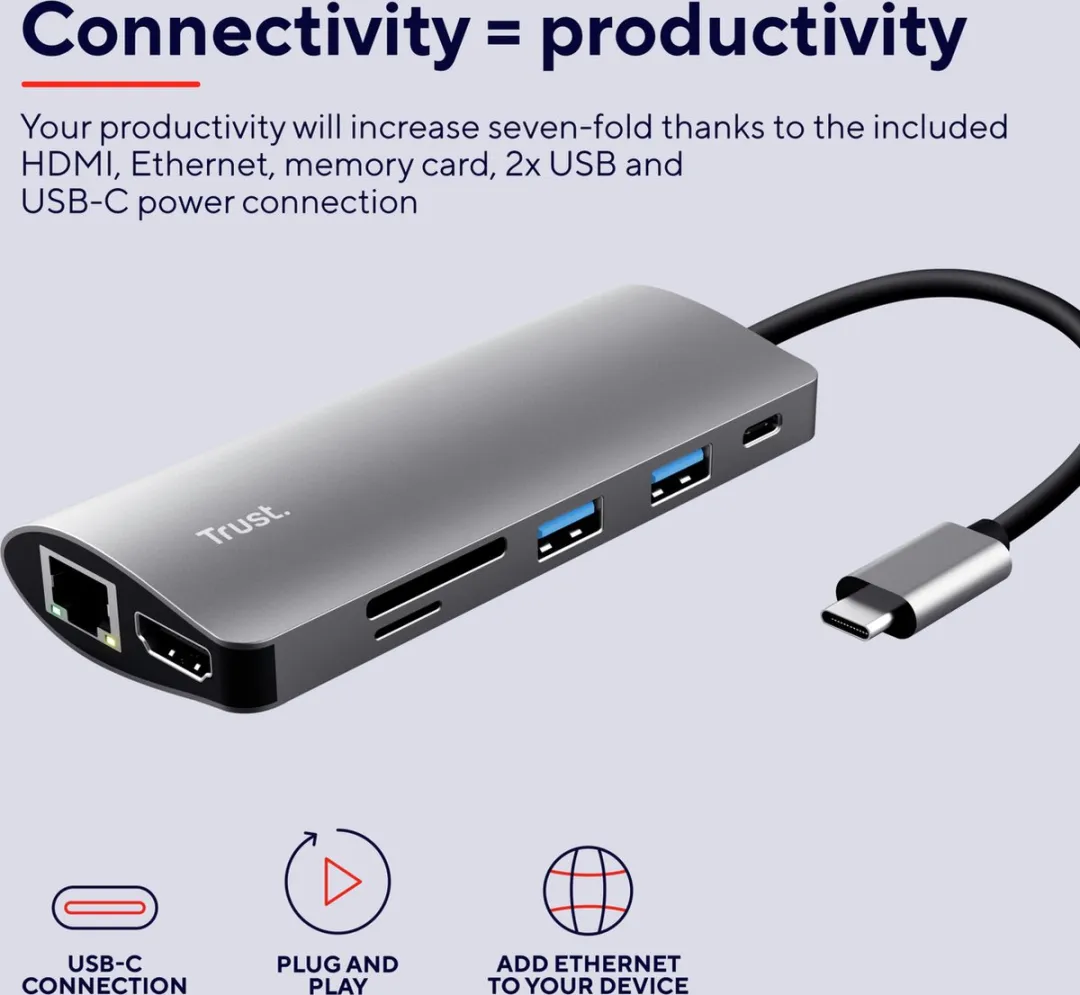 Trust 23775 USB-C Adapter 7-in-1 - Zwart