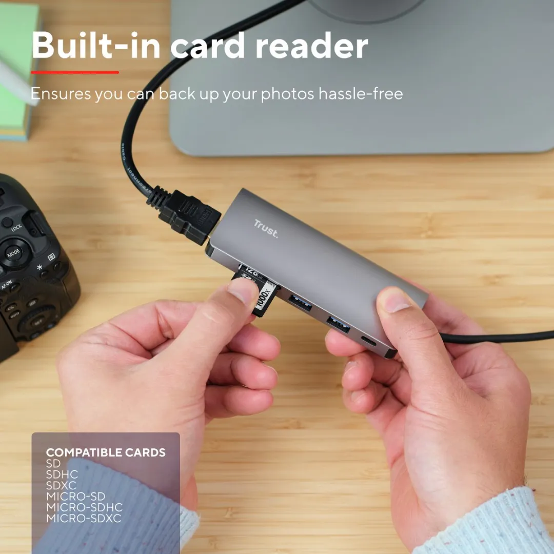 Trust 23775 USB-C Adapter 7-in-1 - Zwart