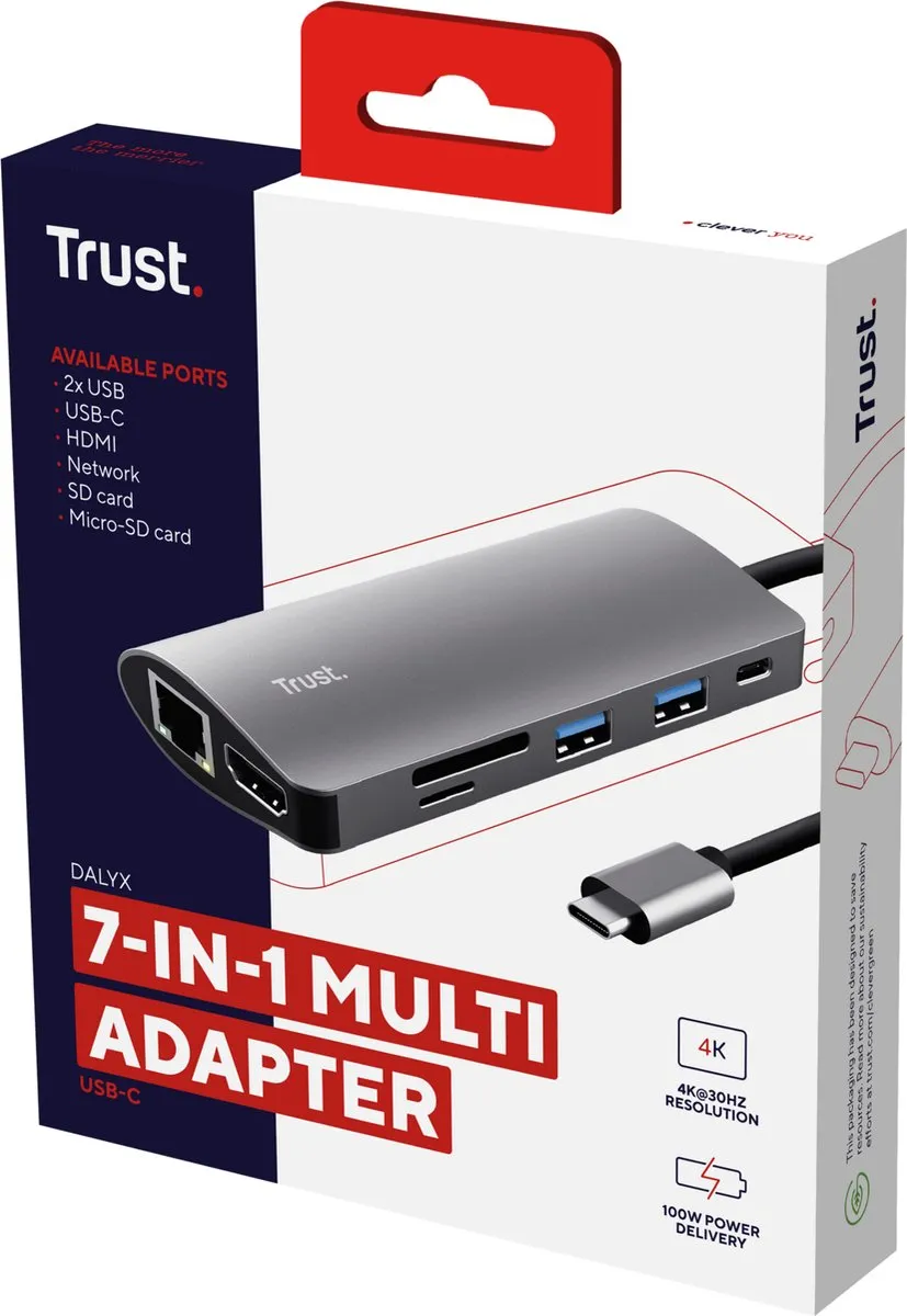 Trust 23775 USB-C Adapter 7-in-1 - Zwart - afbeelding 6 van 6