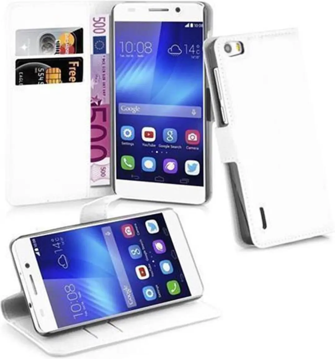 Cadorabo Hoesje geschikt voor Honor 6 in ARCTISCH WIT - Beschermhoes met magnetische sluiting, standfunctie en kaartvakje Book Case Cover Etui