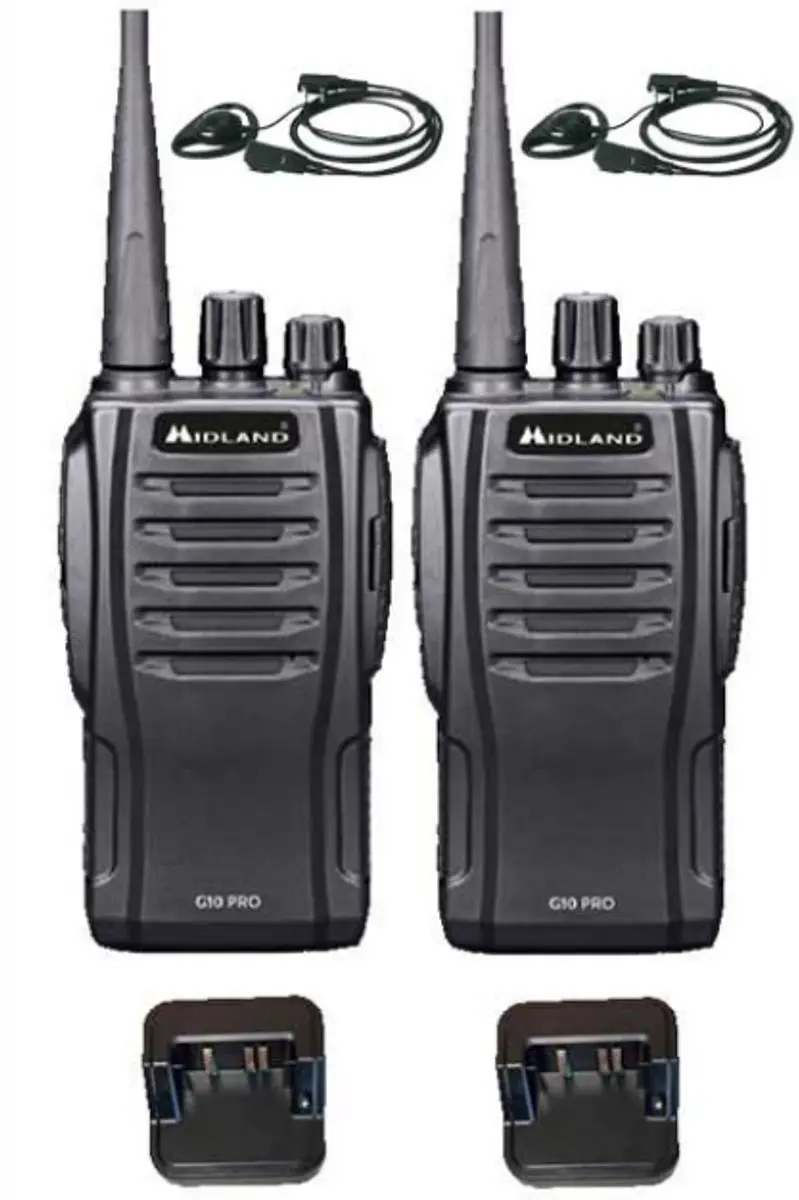 Set van 2 Midland G10 Pro Portofoon met tafellader en D-shape oortje