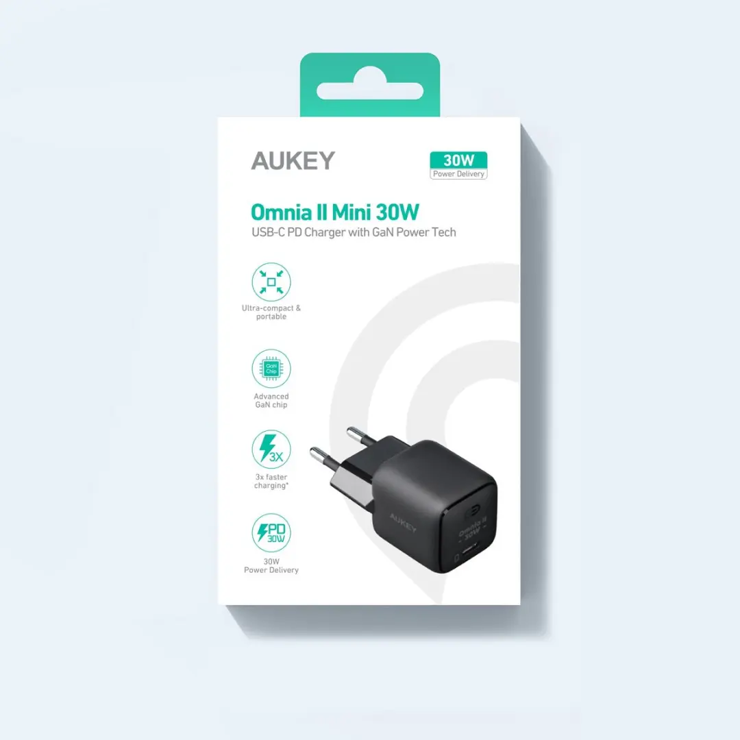 Aukey Omnia II Mini PA-B1L USB-lader 30W - Zwart - afbeelding 2 van 6