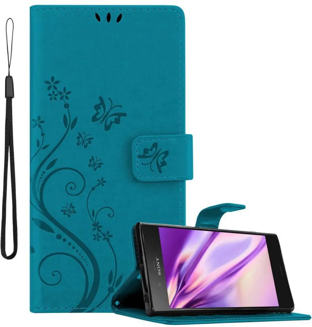 Cadorabo Hoesje geschikt voor Sony Xperia XZ1 in BLOEMEN BLAUW