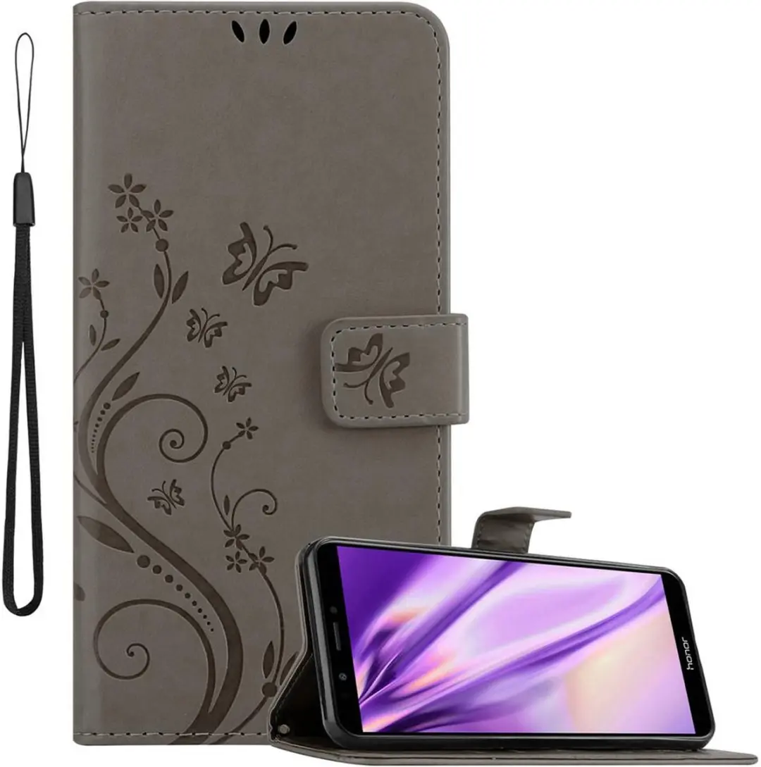 Cadorabo Hoesje geschikt voor Honor 7C / Huawei Y7 2018 in BLOEMEN GRIJS