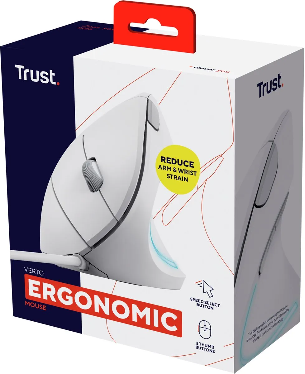 Trust Verto 25133 Bedrade Muis - Ergonomisch - 6 Knoppen - Wit - afbeelding 6 van 6