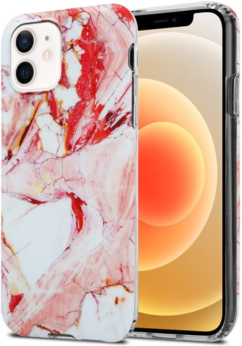 Cadorabo Hoesje geschikt voor Apple iPhone 12 / 12 PRO in Wit Roze Marmer No. 20