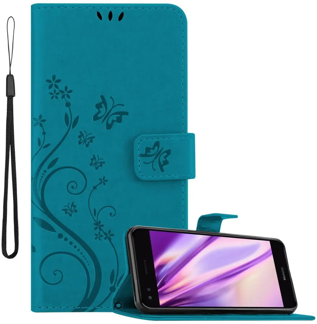 Cadorabo Hoesje geschikt voor Huawei Y6 PRO 2017 in BLOEMEN BLAUW