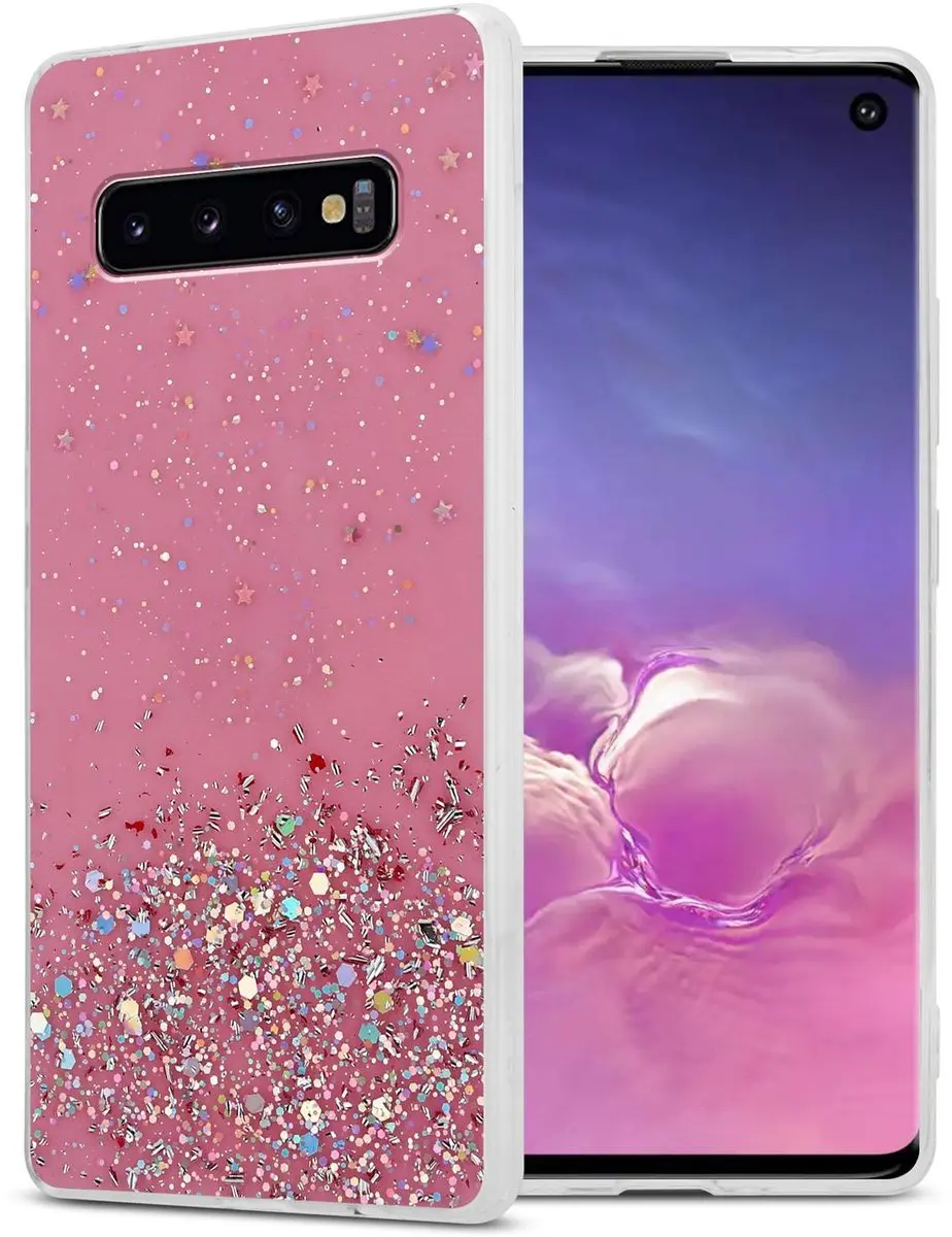 Cadorabo Hoesje geschikt voor Samsung Galaxy S10 PLUS in Roze met Glitter