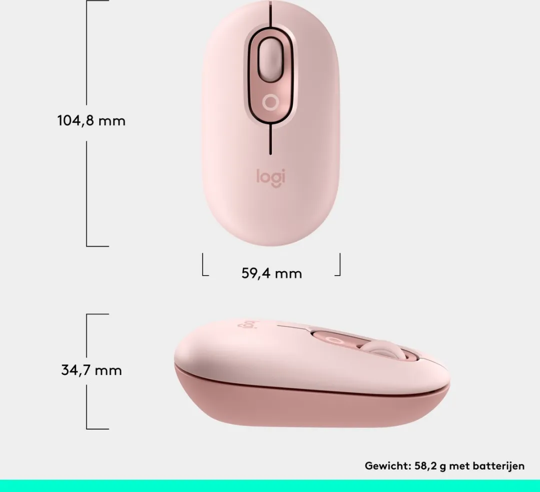 Logitech POP Draadloze Muis 910-007413 - Bluetooth - Roze - afbeelding 6 van 6