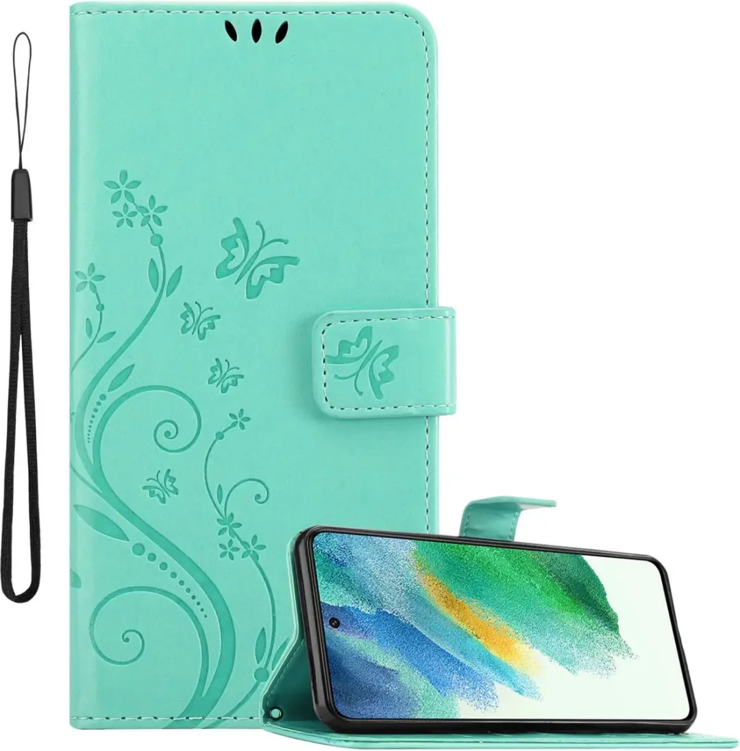 Cadorabo Hoesje geschikt voor Samsung Galaxy S21 FE in BLOEMEN TURKOOIS
