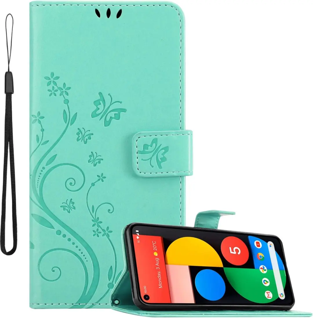 Cadorabo Hoesje geschikt voor Google PIXEL 5 in BLOEMEN TURKOOIS
