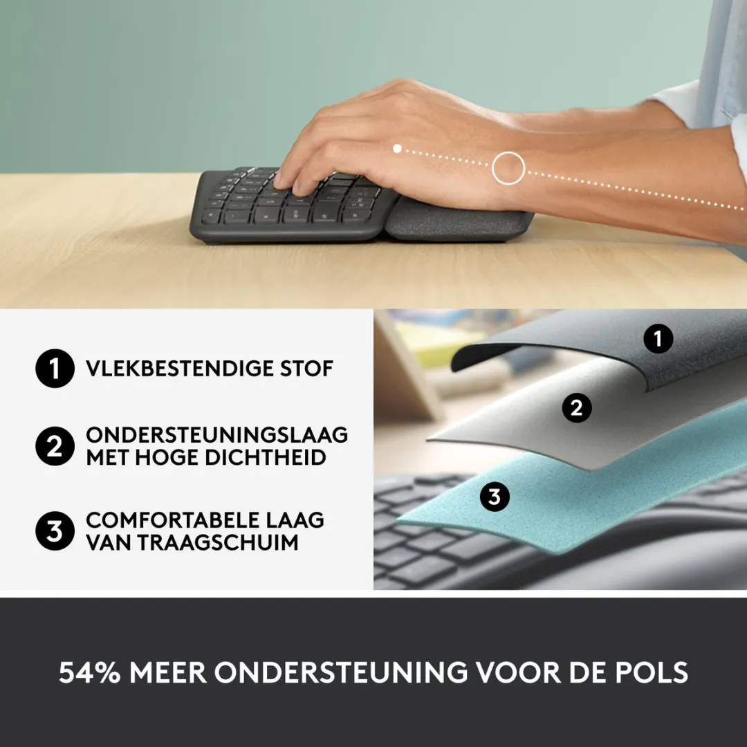 Logitech K860 Ergo Draadloos Toetsenbord - Donkergrijs