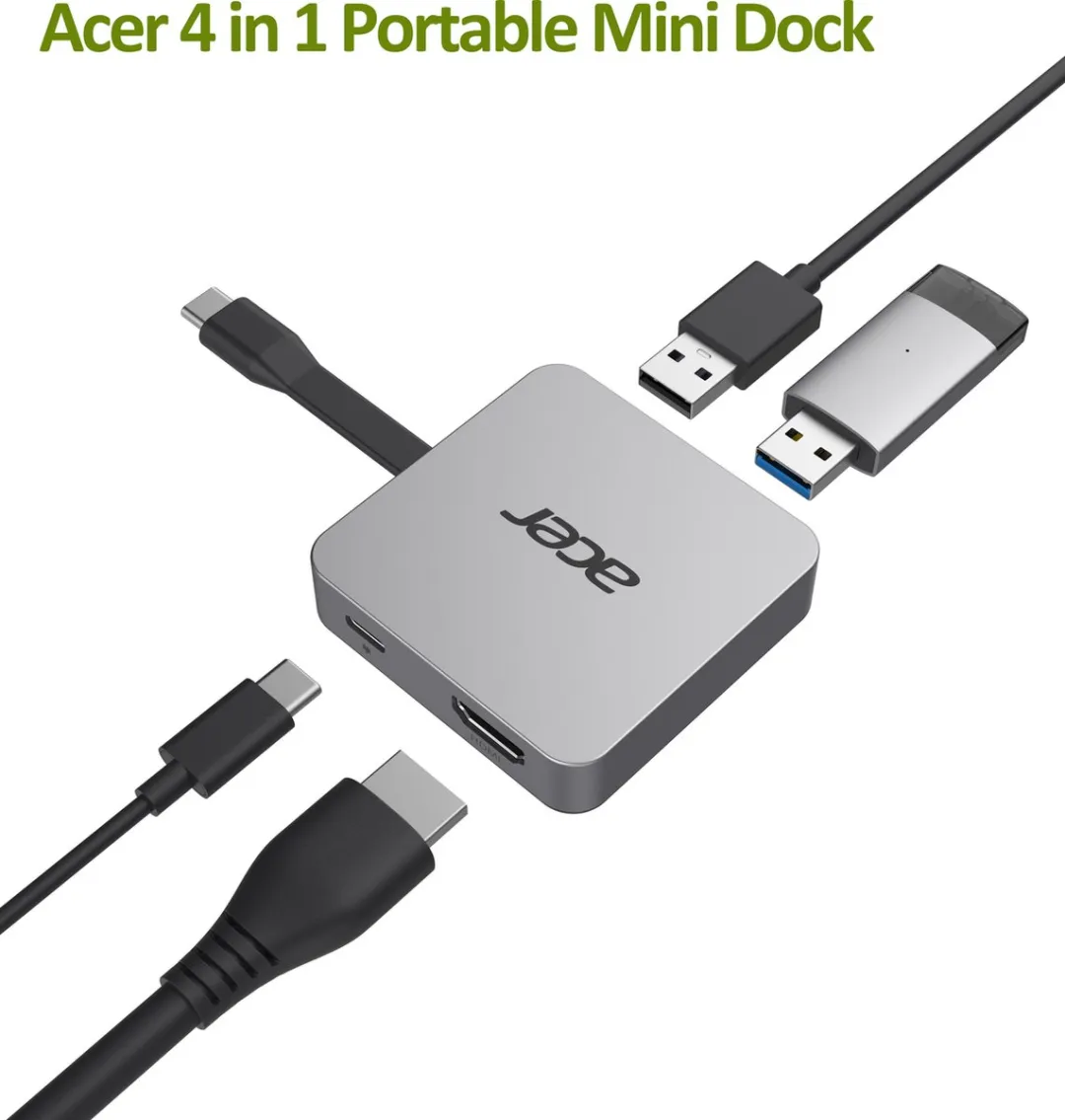 Acer USB-C 4-in-1 Dongle HP.DSCAB.014 - HDMI + 2x USB 3.0 - Zilver