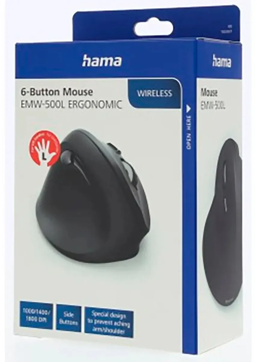 Hama EMW-500L Draadloze Ergonomische Muis - 6 Knoppen - Zwart