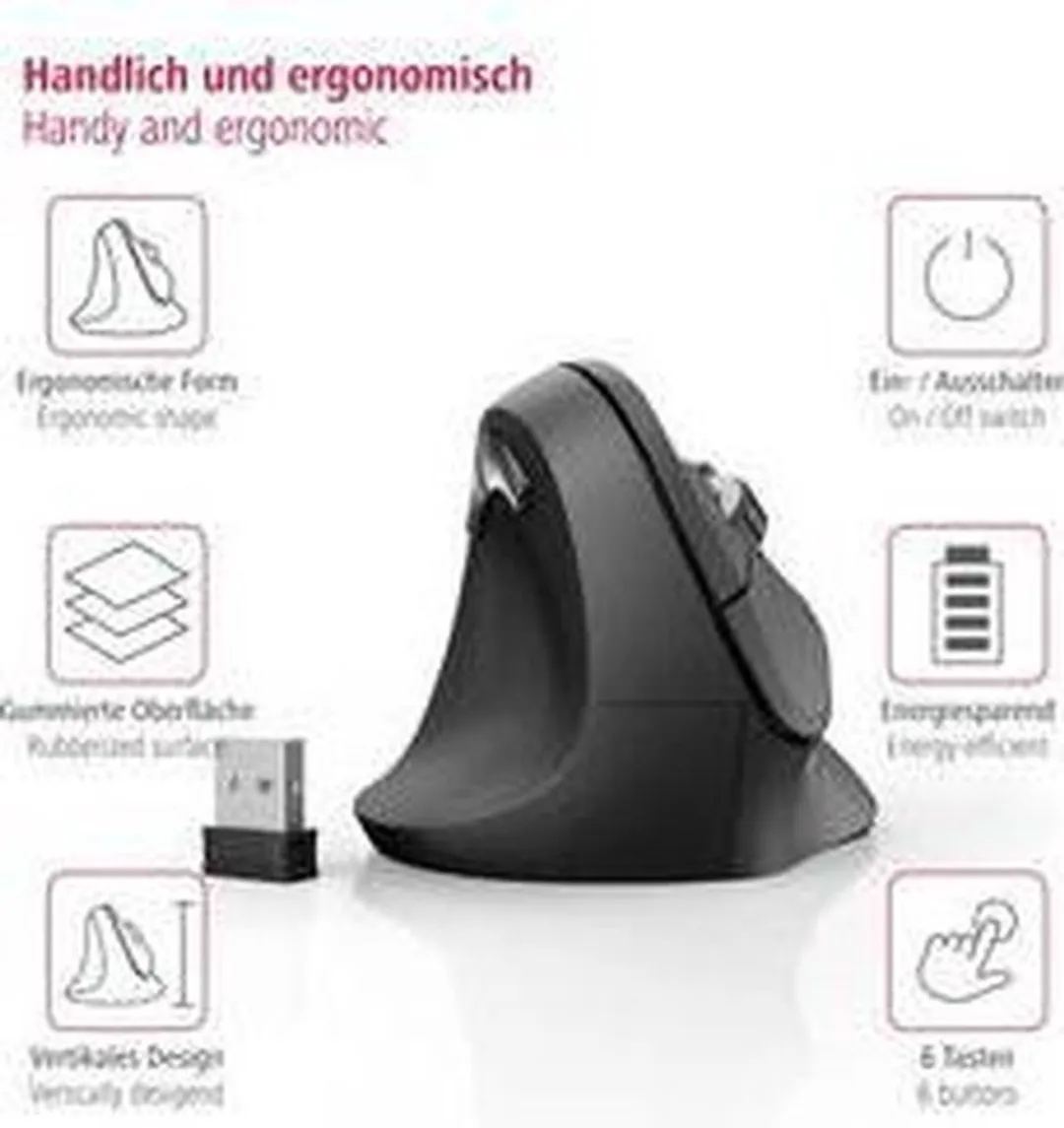 Hama EMW-500L Draadloze Ergonomische Muis - 6 Knoppen - Zwart