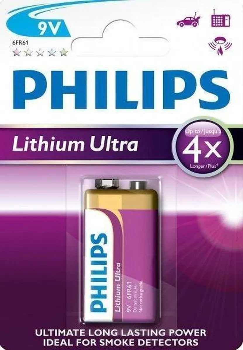 Philips 9V Lithium Ultra Batterij 1200mAh
