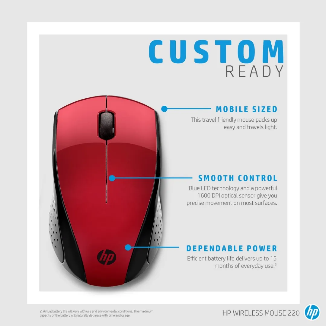 HP 220 Wireless Mouse - Rood
