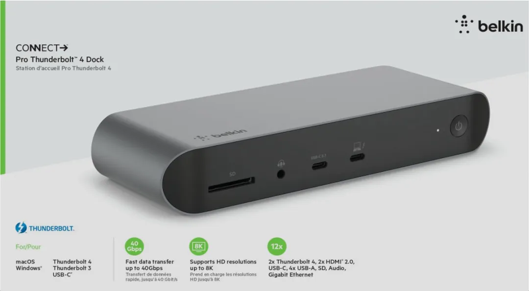 Belkin CONNECT Thunderbolt 4-dock Pro - met kabel - Zwart