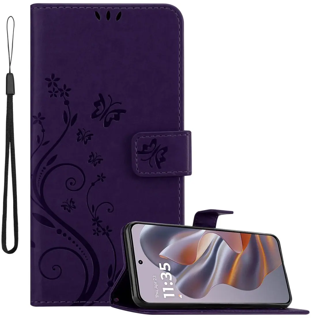 Cadorabo Hoesje geschikt voor Motorola Moto Edge 50 Neo in BLOEMEN DONKER PAARS