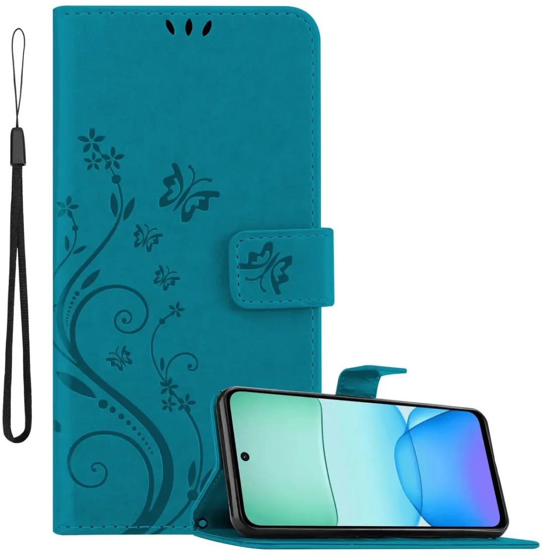 Cadorabo Hoesje geschikt voor Xiaomi RedMi 13 4G in BLOEMEN BLAUW