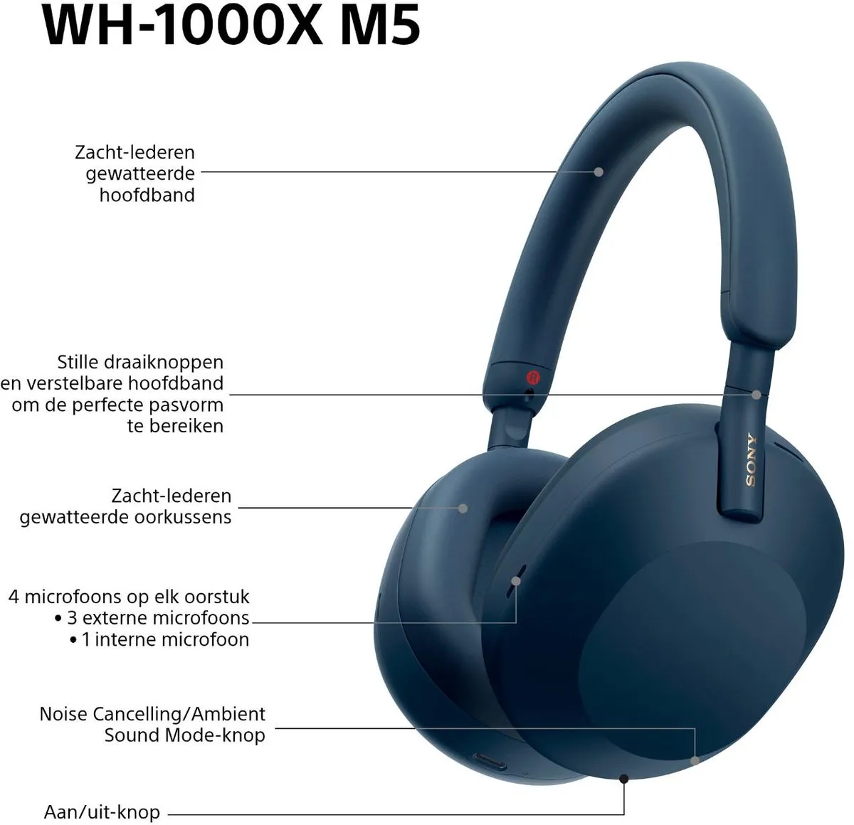 Sony WH-1000XM5 Noise Cancelling Koptelefoon - Blauw - afbeelding 6 van 6