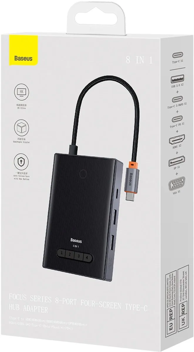 Baseus 8-in-1 USB-C Hub - Grijs