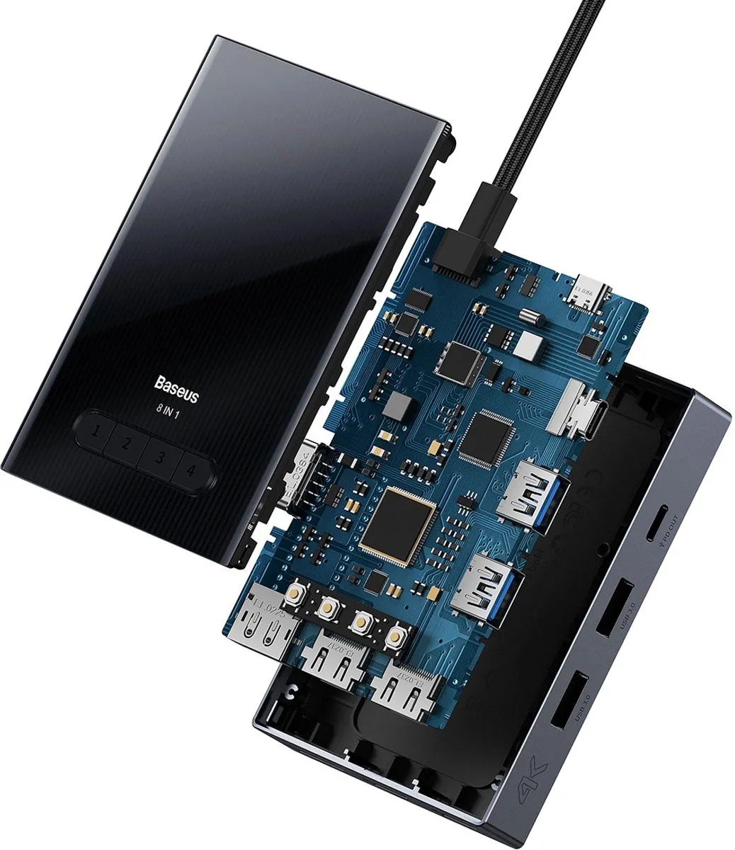 Baseus 8-in-1 USB-C Hub - Grijs