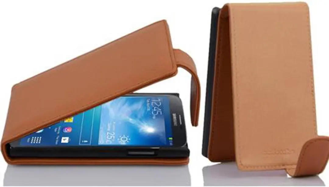 Cadorabo Hoesje geschikt voor Samsung Galaxy MEGA 6.3 in COGNAC BRUIN - Beschermhoes in flip-design Case Cover van getextureerd imitatieleer