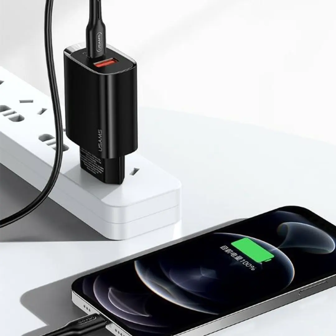 USAMS US-CC121 Snellader 20W USB-A en USB-C - Zwart - afbeelding 3 van 6