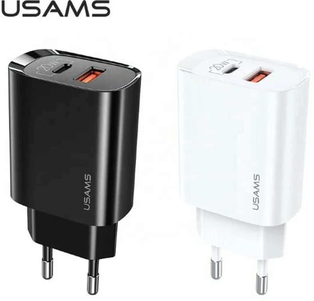 USAMS US-CC121 Snellader 20W USB-A en USB-C - Zwart - afbeelding 4 van 6