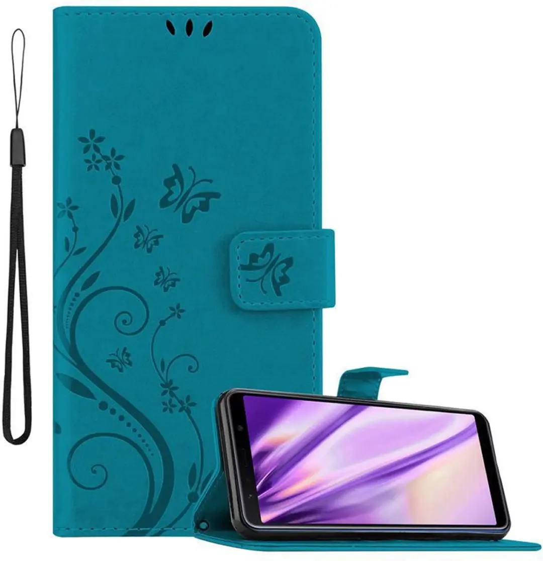 Cadorabo Hoesje geschikt voor Samsung Galaxy A7 2018 in BLOEMEN BLAUW