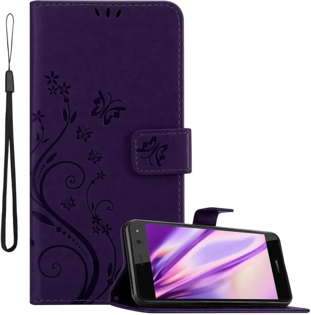 Cadorabo Hoesje geschikt voor Huawei Y5 2017 / Y6 2017 in BLOEMEN DONKER PAARS