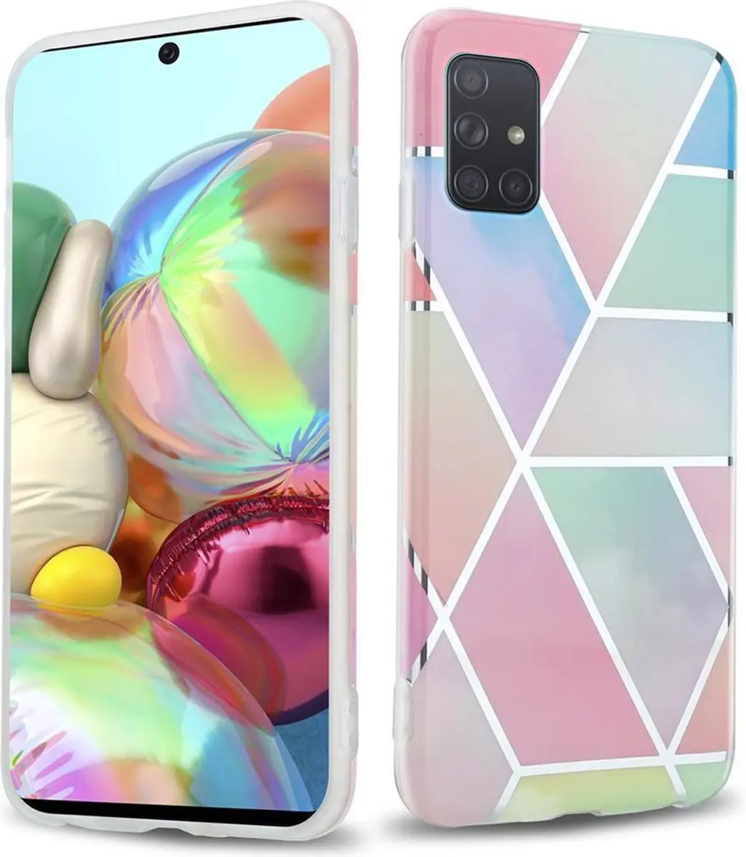 Cadorabo Hoesje geschikt voor Samsung Galaxy A71 5G in Regenboog Marmer No. 11
