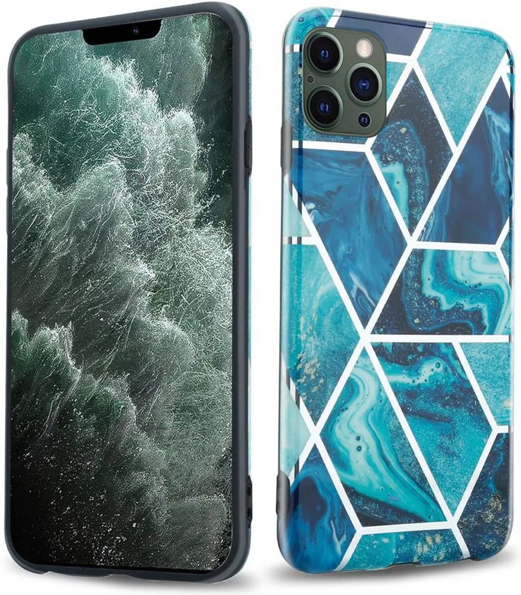 Cadorabo Hoesje geschikt voor Apple iPhone 12 PRO MAX in Blauwe Golf Marmer No.