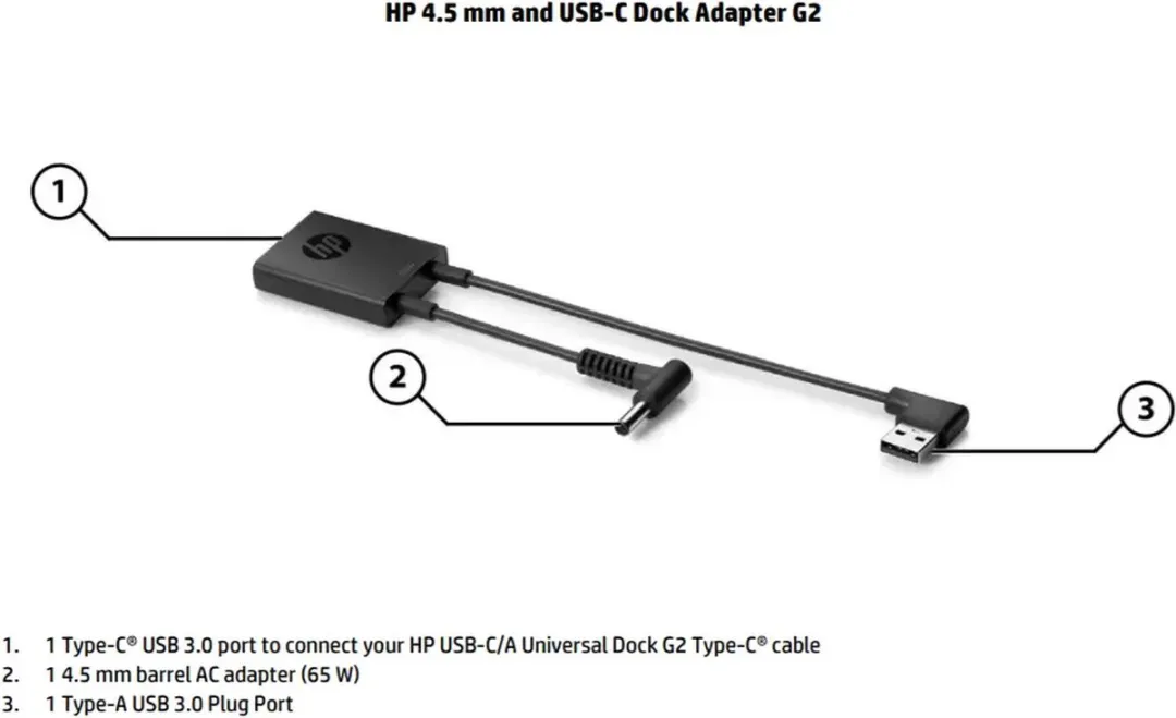 HP USB-C Dock Adapter L01515-001 - 4.5mm & USB Male - Zwart