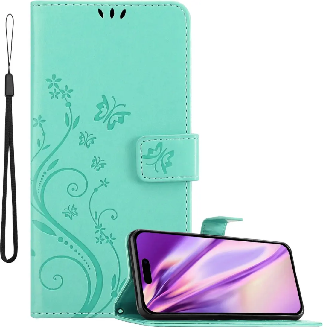 Cadorabo Hoesje geschikt voor Apple iPhone 14 PRO MAX in BLOEMEN TURKOOIS