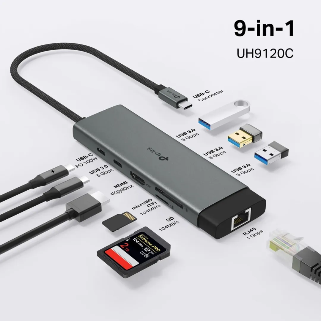 TP-Link UH9120C USB-C Hub 9-in-1 - Grijs - afbeelding 6 van 6
