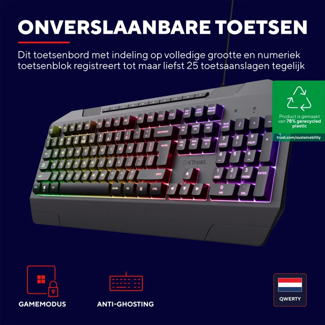 Trust GXT836 Evocx Gamingtoetsenbord - RGB - Zwart