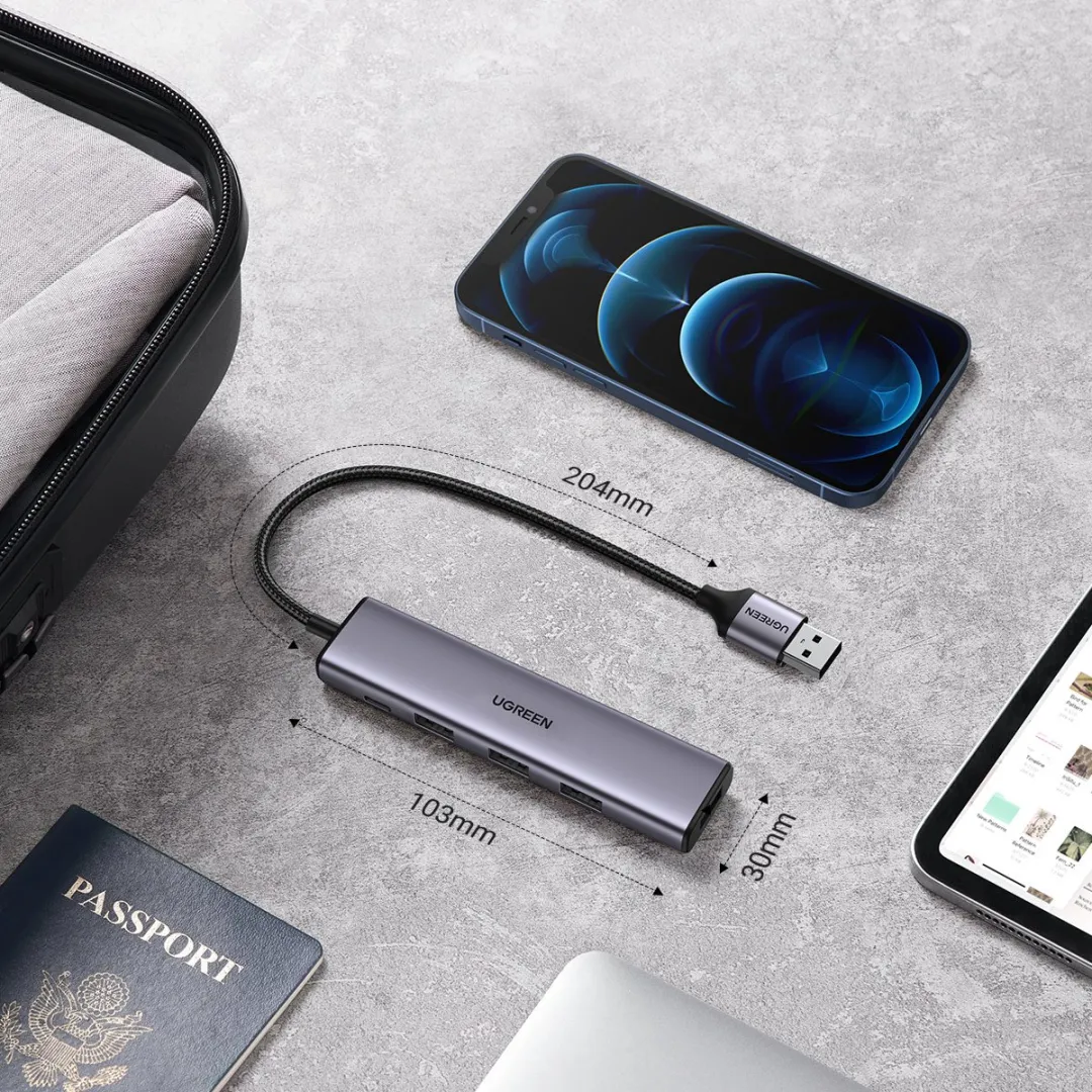 UGREEN USB Hub 5x USB 3.0 - Grijs