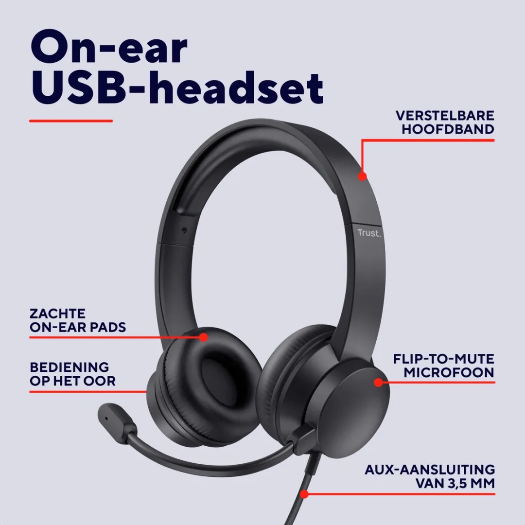 Trust Ayda USB Headset met Microfoon - Zwart