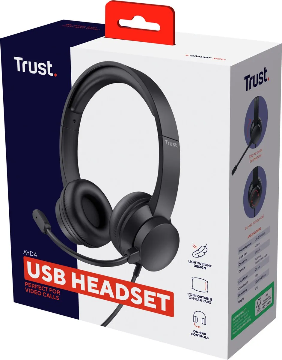 Trust Ayda USB Headset met Microfoon - Zwart